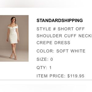 *Great Bridal Dress!* Short Off the Shoulder Cuff Neck Crepe Dress in Soft White